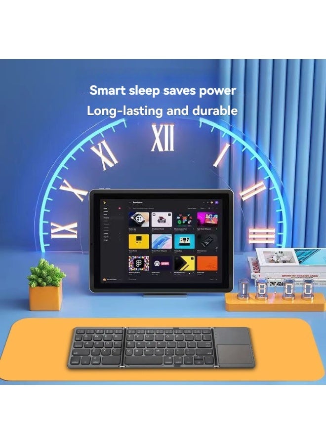 M MIAOYAN Tri-fold portable Bluetooth keyboard with touchpad, compatible with multiple systems including iOS/Android/Windows smartphones and tablets. - Image 4